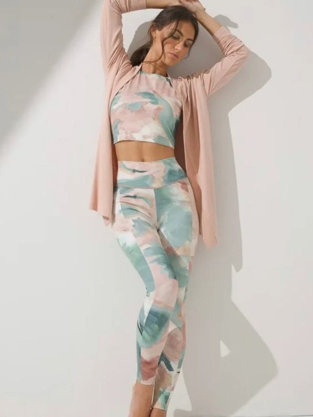Soma Sport NonStop Legging Green Peach Watercolor Size M